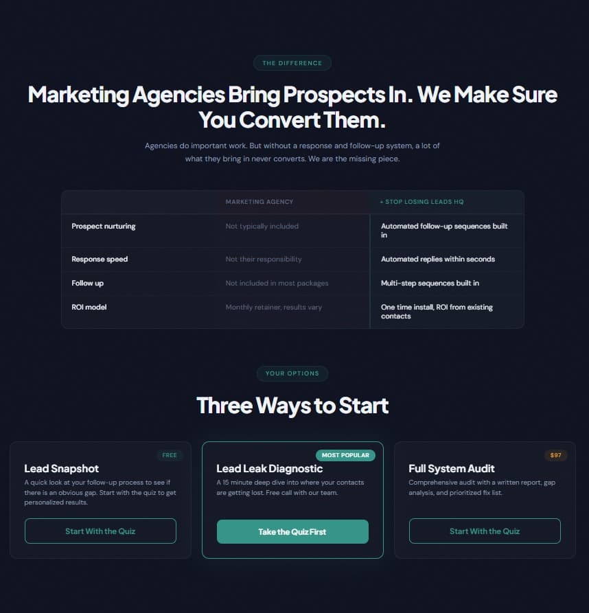 Stop Losing the Leads HQ - Lead Automation Funnel Screenshot 5